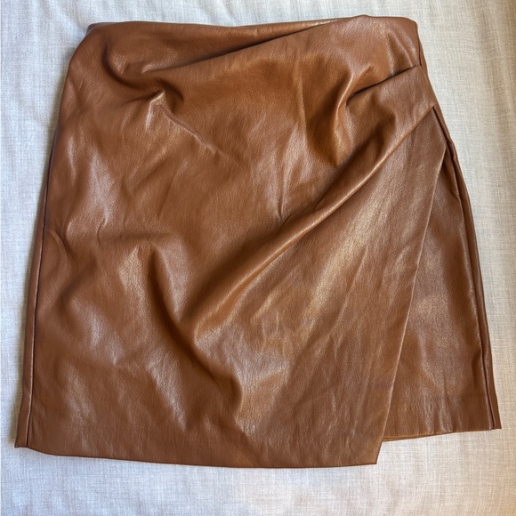 Aritzia Brown Faux Leather Midi Wrap Skirt - Picture 2 of 4